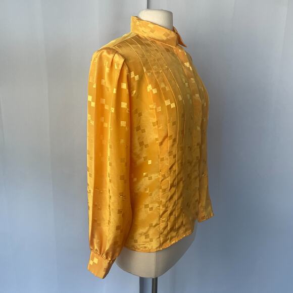 Vintage Blouse Size 8 Yellow Gold Jacquard Long Sleeve Button Office Secretary - Picture 4 of 15
